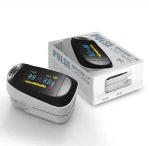 Digital finger pulse oximeter for monitoring blood oxygen levels and pulse rate